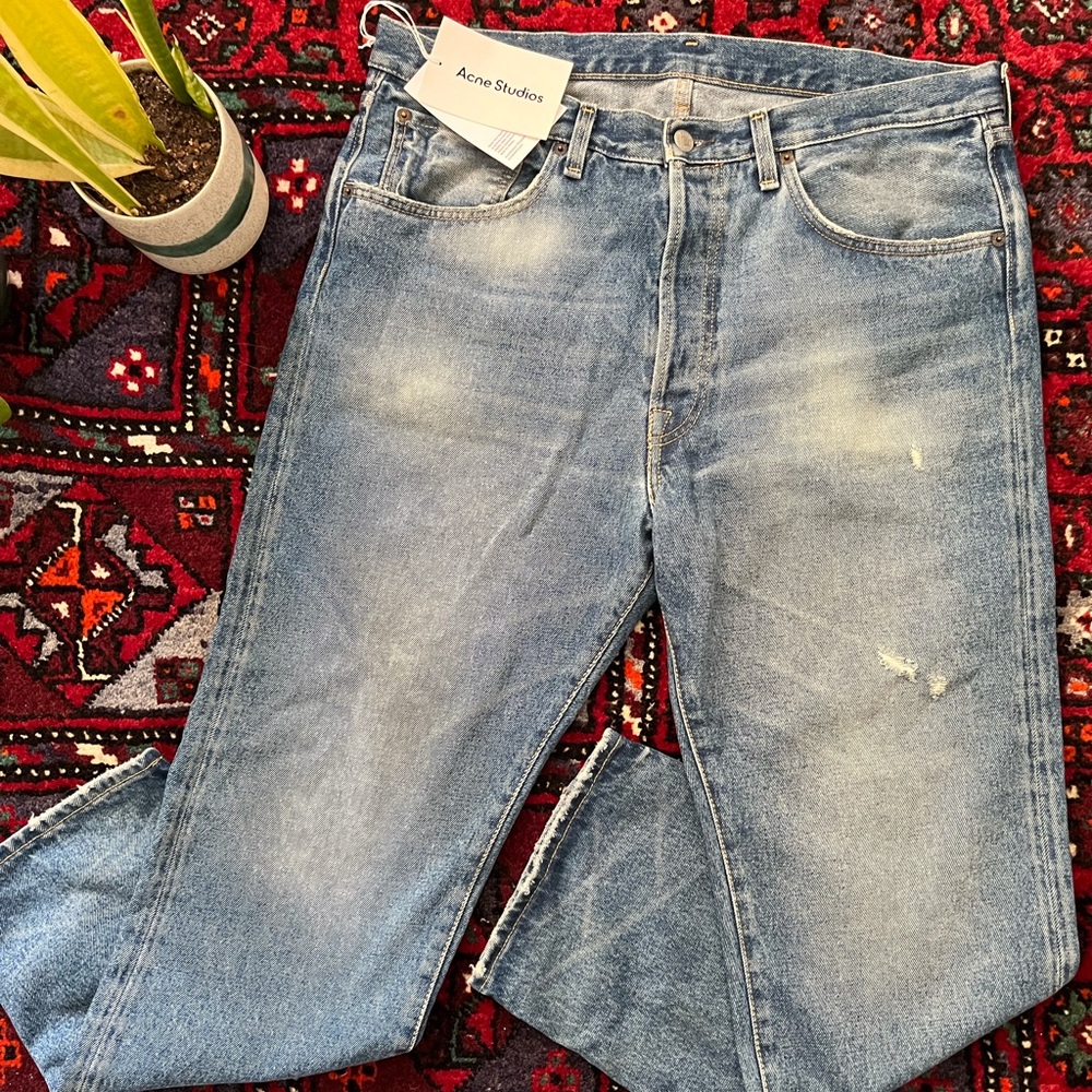 Acne Blue Straight Jeans with Vintage Fading